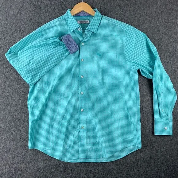 Tommy Bahama The Newport Coast Shirt Mens Large Gingham Flip Cuff Button‎ Up